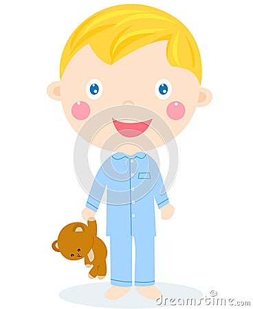 A little boy with teddy bear Vector Illustration