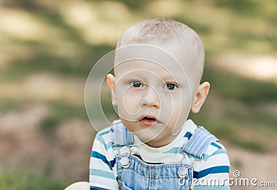 Little boy todler in nature in the summer. Portrait Stock Photo