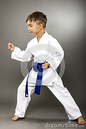 Little boy training karate Stock Photo
