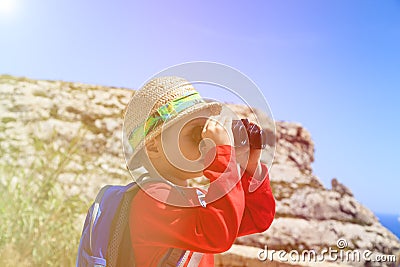 Little boy travel in mountains Stock Photo