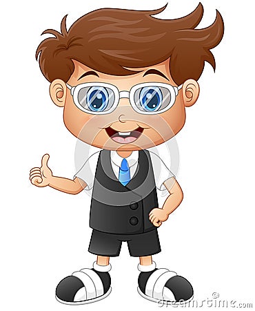 Little boy wearing glasses giving thumbs up Vector Illustration