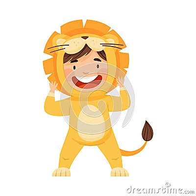 Little Boy Wearing Lion Costume Laughing and Having Fun Vector Illustration Vector Illustration