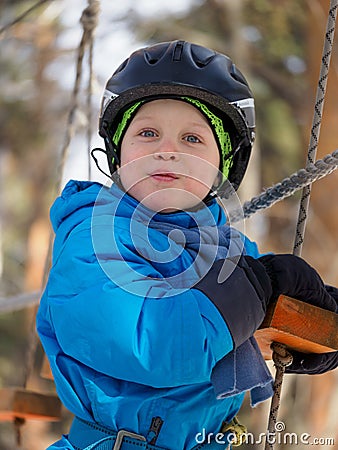 Little boy mountaineering Stock Photo