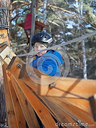 Little boy mountaineering Stock Photo