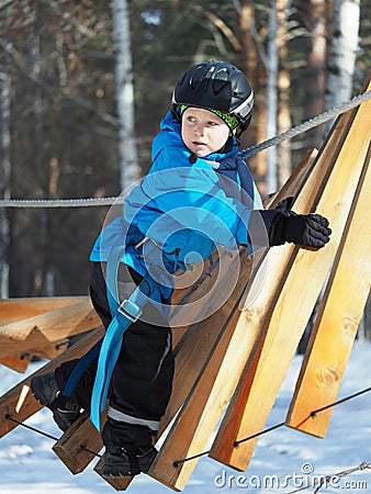 Little boy mountaineering Stock Photo