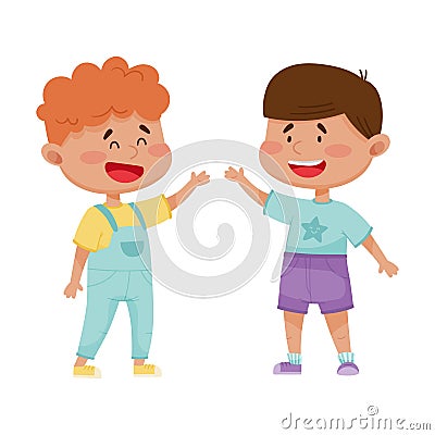 Little Boys Greeting and Cheering Each Other Vector Illustration Vector Illustration