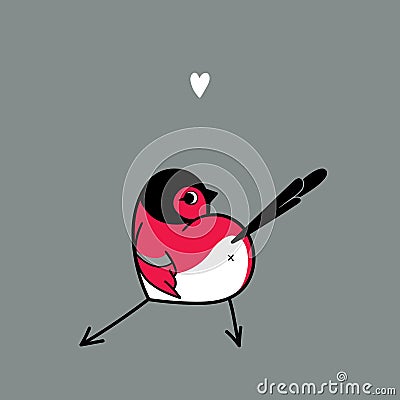 Little bullfinch look like heart Vector Illustration