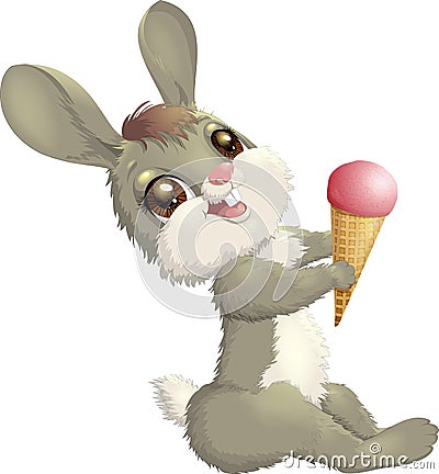 Little bunny hare with ice cream cone Vector Illustration