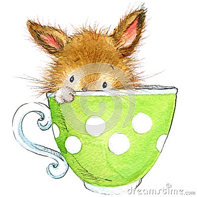 Little bunny and tea party. watercolor Cartoon Illustration