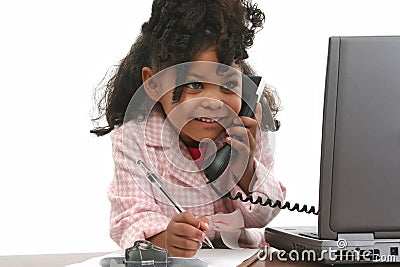 Little Business Woman on Phone Stock Photo