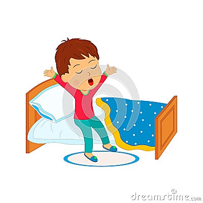 Little cartoon boy waking up Vector Illustration