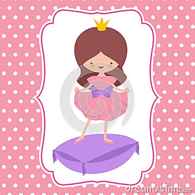 Little cartoon character sweet princess vector card template Vector Illustration