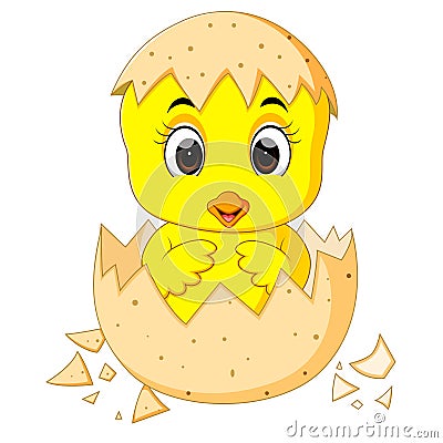 Little cartoon chick hatched from an egg Vector Illustration
