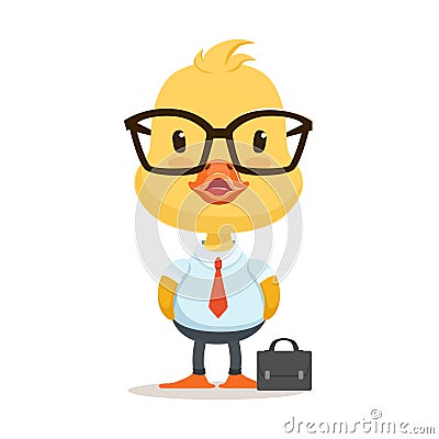 Little cartoon duckling character wearing as office worker, cute emoji vector Illustration Vector Illustration