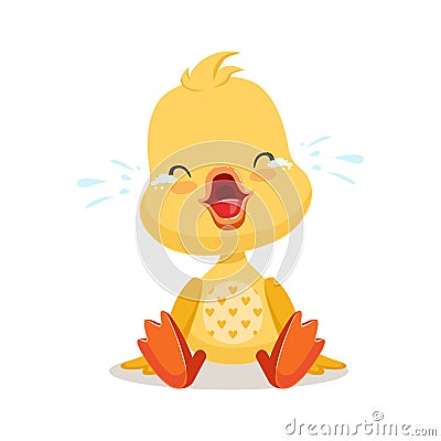 Little cartoon duckling crying, cute emoji character vector Illustration Vector Illustration