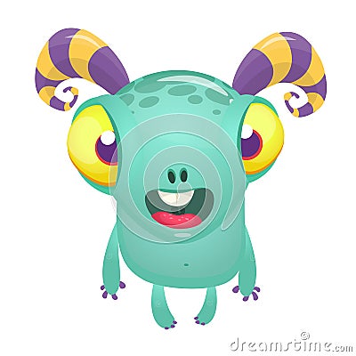 Little cartoon excited smiling monster smiling. Vector alien character. Vector Illustration