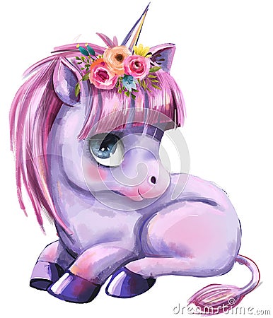 Little cartoon fairytale unicorn Stock Photo