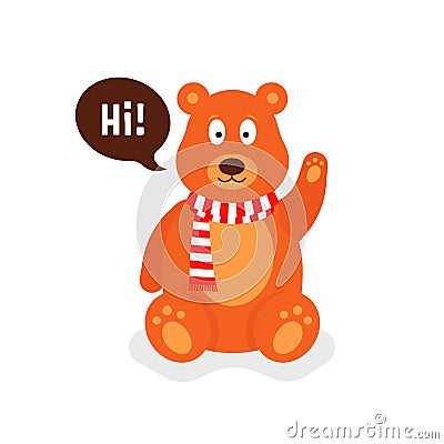 Little cartoon teddy bear says hi Vector Illustration