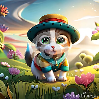 little Cat of colorful fluffy hair, ai art Stock Photo