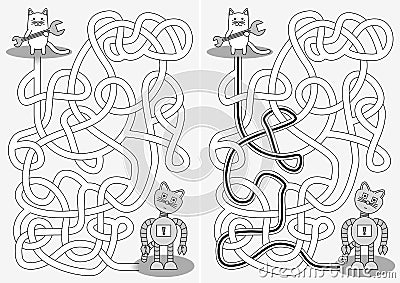 Little cat maze Vector Illustration