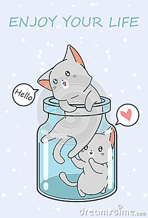 2 little cats in the bottle Vector Illustration