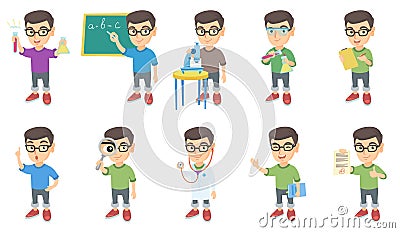 Little caucasian boy vector illustrations set. Vector Illustration