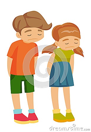 Little caucasian white upset offended girl and boy Vector Illustration