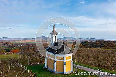 Little chapel called Virgin Mary with vineyard nearby lake Balaton. Hungarian name is SzÅ±z MÃ¡ria kÃ¡polna. Stock Photo
