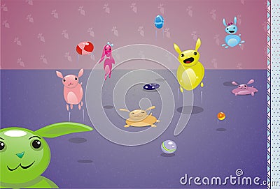 Little cheerful creatures jumping Vector Illustration