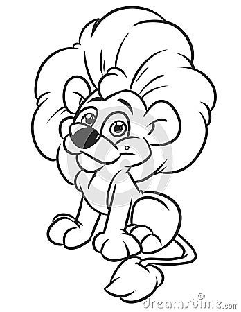 Little cheerful lion sitting coloring page cartoon illustration Cartoon Illustration