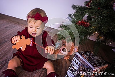 The child celebrates New Year Stock Photo
