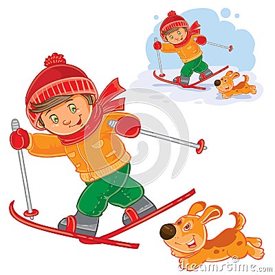 Little child going skiing Vector Illustration