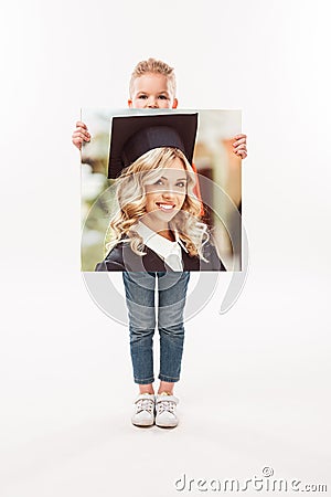 little child pretending to be a graduate student Stock Photo