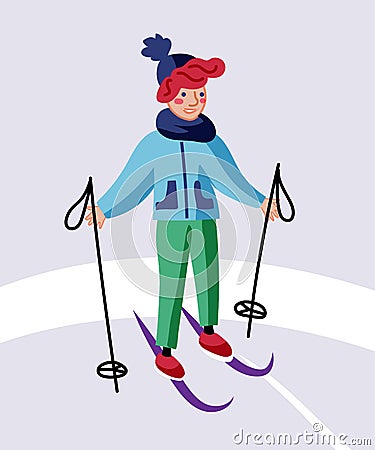 Little child skiing flat vector illustration Vector Illustration