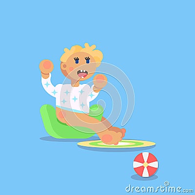 Little child, todler, baby character sitting on the champerpot a Vector Illustration