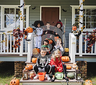 Little children in Halloween costumes Stock Photo