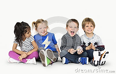 Little Children Holding Down Happy Cheerful Concept Stock Photo