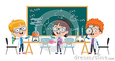 Little Children Studying Chemisty Class Vector Illustration