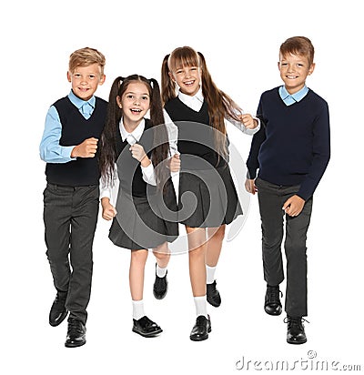 Little children in stylish school uniform Stock Photo