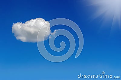 Little cloud and sun against blue sky Stock Photo