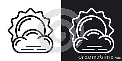 Little cloudy or partly cloudy icon for weather forecast application or widget. Sun behind a small cloud. Two-tone Vector Illustration