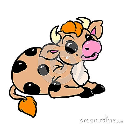 Little cow character lies rest illustration cartoon Cartoon Illustration