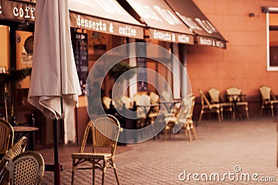 Little cozy cafe in little town Editorial Stock Photo