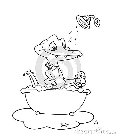 Little crocodile swims bathroom coloring pages Cartoon Illustration