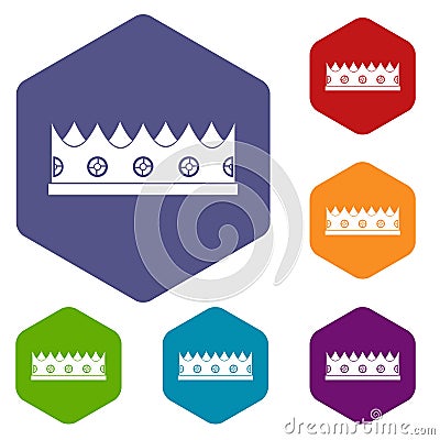 Little crown icons set hexagon Vector Illustration