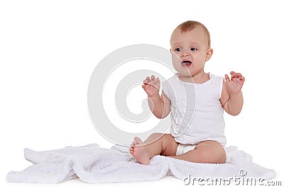 Little crying baby in diaper Stock Photo