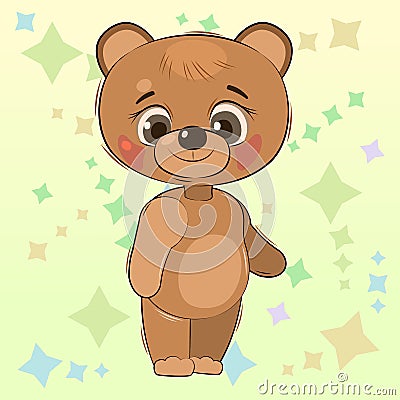 Little cub bear. Teddy. Cheerful kind animal child. Cartoons flat style. Funny. Vector Vector Illustration