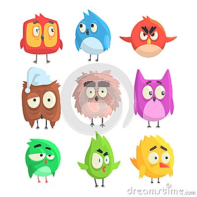 Little Cute Bird Chicks Set Of Cartoon Characters in Geometric Shapes, Stylized Cute Baby Animals Vector Illustration