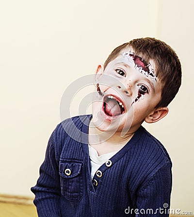 Little cute boy with facepaint like skeleton to celebrate hallow Stock Photo