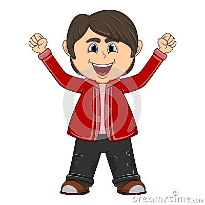 The little cute boy raise the two hands up Vector Illustration